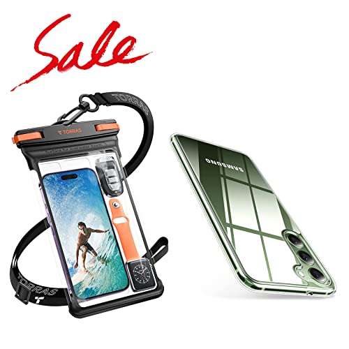 TORRAS Icecube IPX8 Waterproof Phone Pouch, Underwater Screen Touchable, Black 8.0'' & Diamond Clear Designed for Samsung Galaxy S23+ Plus Case, Non-Yellowing Clear Case