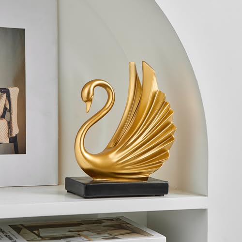 FJS Modern Gold Statue Swan Decor for Living Room, 7.08" H Luxury Sculptures Home Décor Accents for Entryway TV Stand Coffee Table Ceterpiece, Resin Decorations for Dining Room Bedroom Office (Small) - Image 5