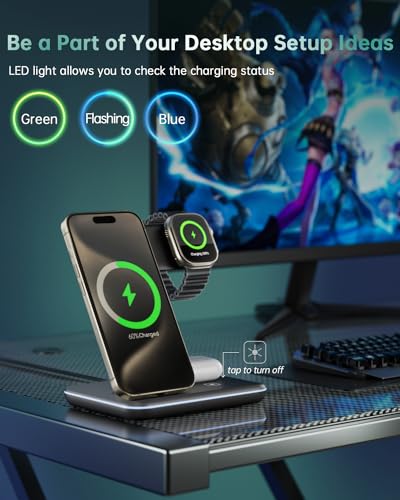 Image of HEYMIX 3 in 1 Wireless Charger - 15W Fast Wireless Charging Station (Gold)