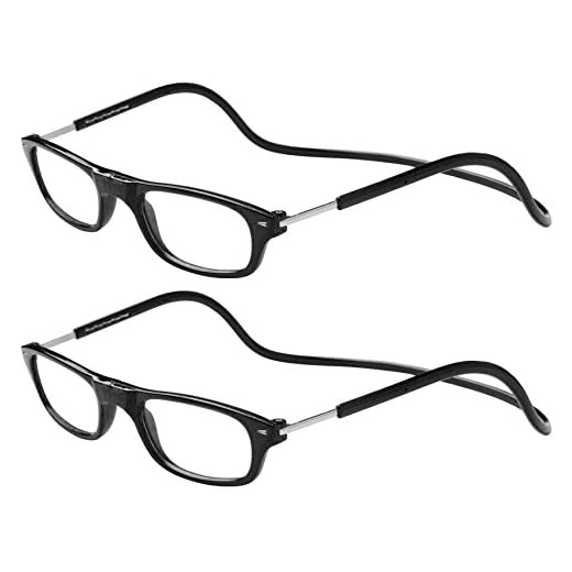 TBOC Pack: Gafas de Lectura Presbicia Vista Cansada – (Dos Unidades) Graduadas +2.00 Dioptrías Montura Negra Hombre Mujer Imantadas Plegables Lentes Aumento Leer Ver Cerca Cuello Imán