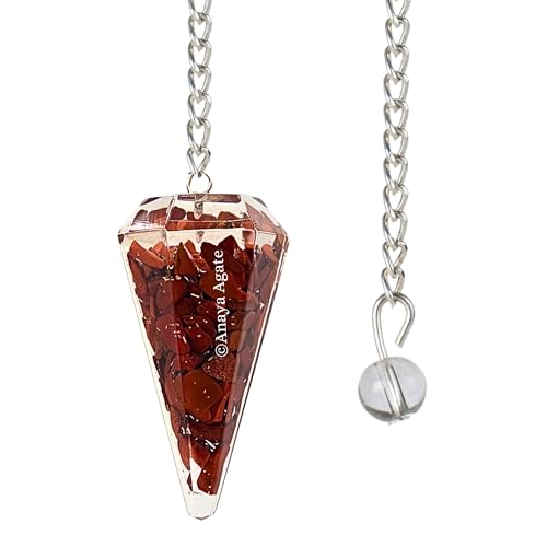 レッドジャスパー振り子 ? オルゴンクリスタル振り子 ? 占い、瞑想、チャクラヒーリングのためのダウジング振り子 ? 天然宝石振り子