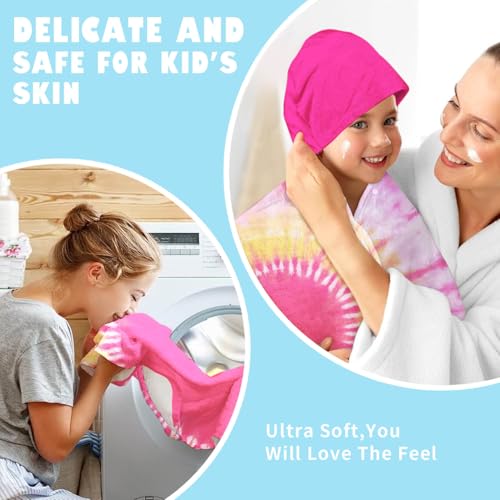 Image of Heart-shaped Print Girls Beach Towel with Hoodie for Kids Toddlers Age 4-8, Pink Blue Bath Towels Shower Wrap for Girls, Hooded Poncho Beach Blanket for Pool Swimming Wearable Bath Towel for Child