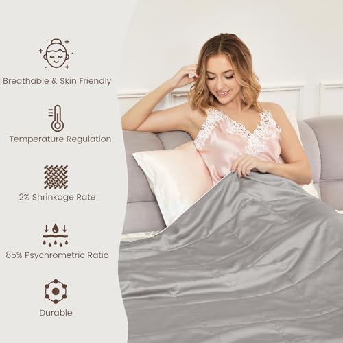 Image of THXSILK All-Season Mulberry Silk Comforter & Blanket, 100% Pure Natural Silk Filling, Lightweight Soft Bed Cover for Bedroom, Sofa, Camping, Cozy Machine Washable Luxury Bedding(Queen 90 inchx90 inch, Grey)