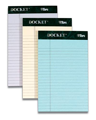 TOPS Tablet de escrita Docket, 12,7 x 20,3 cm, perfurado, cores sortidas: orquídea, marfim, azul, re