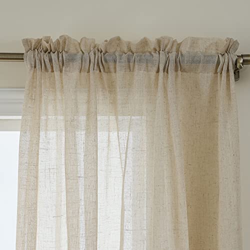 Demetex Linen Semi Sheer Curtains 96 Inches Long Rustic Farmhouse Semi Sheer Window Curtain Panels For Patio Large Window Bedroom, 54 X 96 Inch, Beige, Set Of 2 #TOP1