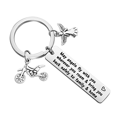 WUSUANED Drive Safe Gift Motorcycle Keychain May Angels Fly With