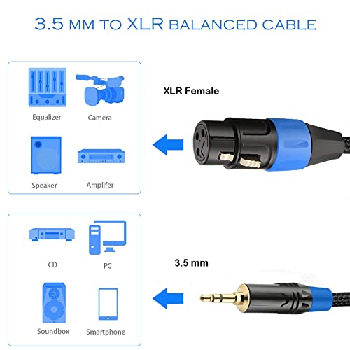 Jomley Xlr To 3.5Mm Balanced Cable Adapter, Female Xlr To 3.5Mm Adapter Cable, Gold-Plated 1/8 Inch Mini Jack Stereo To Xlr Female Mono Audio Cord For Condenser Microphones - 1Ft #TOP5