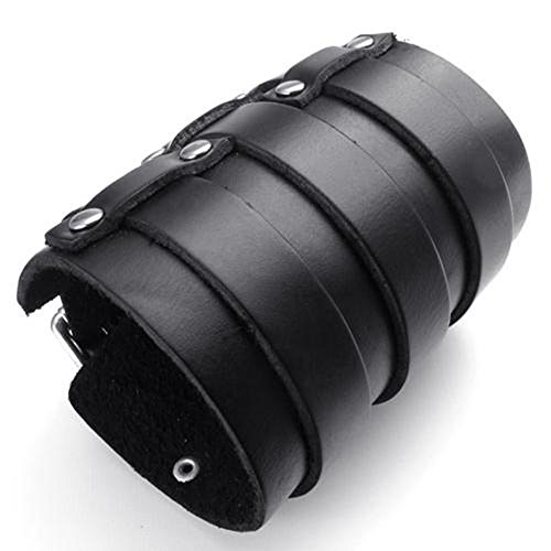 jonline24h Wide Genuine Leather Mens Womens Bangle Cuff Bracelet Punk Rock Fits 7.5" to 9" Black Brown3