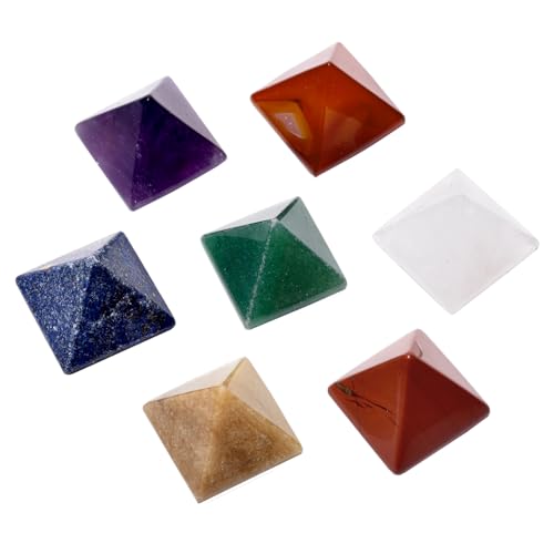 Morella Set de 7 Piedras Chakra, Gemas Curativas Pirámide, Amatista, Cristal de Cuarzo, Lapislázuli, Jaspe Rojo, Aventurina, Jade Amarillo, Ágata Roja
