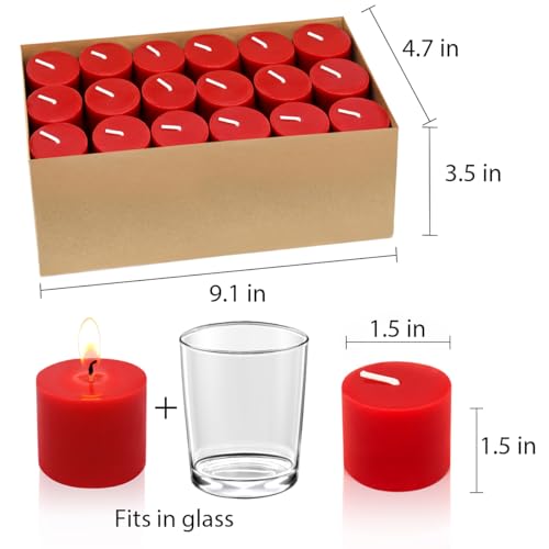 Image of 36 Packs Red Votive Candles, 10 Hours Small Unscented 1.5 Inch Diameter Colored Wax Candles for Christmas Wedding, Party, Holiday & Home Decoration