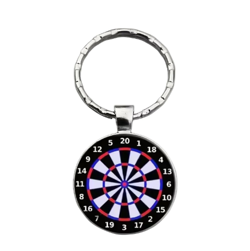 CMJ™ Colourful Dartboard Darts Keyring Sport Sporting Glass Dome Keychain