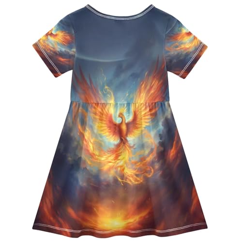 ALAZA Fire Phoenix Girls Dress Short Sleeve Toddler Casual Dresses Summer Sundress 2-8T2