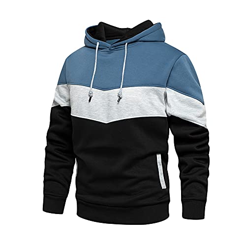 AOTORR Men's Fleece Hoodie Pullover Casual Hooded Sweatshirt Contrast Color Top with Kangaroo Pocket WY90 Blue S