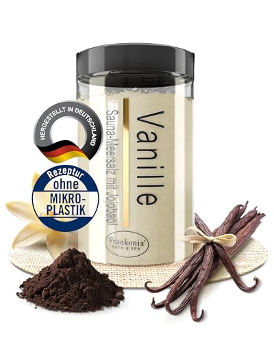 Frankonia BATH & SPA Sauna Salz Peeling Vanille – 400 g Meersalz-Körperpeeling mit Jojobaöl & Vitamin E – Dusch- & Body Scrub für alle Hauttypen – Vegan & ohne Parabene