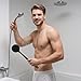 Silicone Body Scrubber for Shower Men Women – Dual-Sided Exfoliating & Massage Shower Brush with Long Handle, Creates Rich Lather, Includes 1 Hook & 2 Lather Balls (Black).