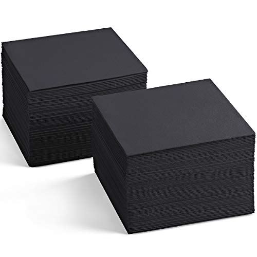 Disposable Linen-Feel Cocktail Napkins, 200-Pack 5" x 5" BLACK Paper Beverage Napkins For Bar, Restaurant And Cafe, Dessert Napk