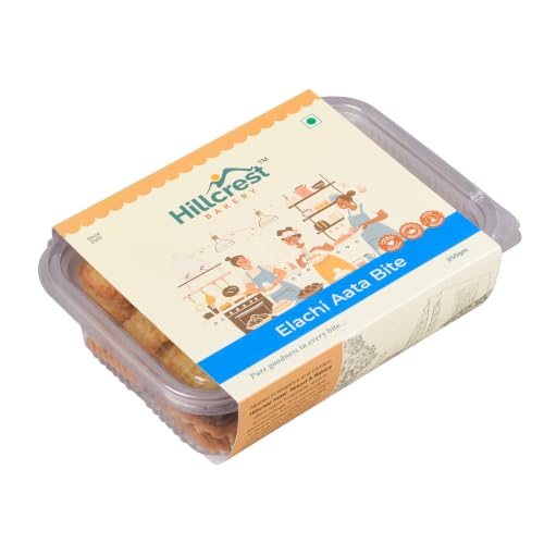 Image of Hillcrest Bakery Elachi Aata Bite Cookies, Cardamom Flavour, 18 Pieces, 250 grams | Premium Baked Snack | Tea Time Treat | Hygienically Packed