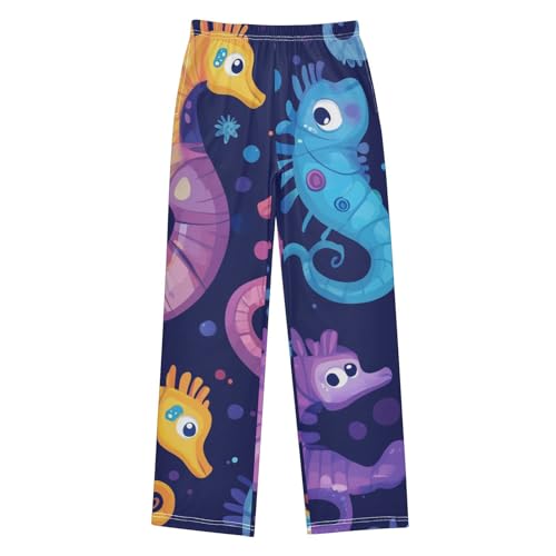 ZZXXB Colorful Seahorse Boys Long Pants Soft Trousers Elastic Waist Kids Lounge Bottoms with Pockets S-XL