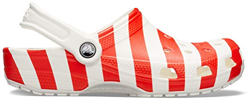 Crocs Tamanco unissex adulto masculino e feminino com estampa clássica, Branco/Multi, 13 Women/11 Me