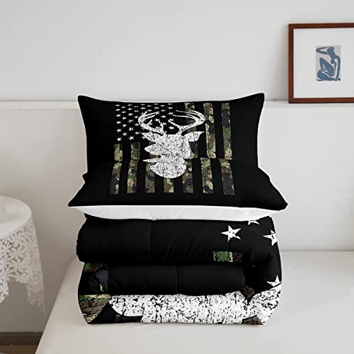 Camo Twin Bedding Set For Boys Army Green Camo American Flag Comforter Set,Teen Camouflage Deer Hunting Bedding Comforter Sets Rustic Farmhouse Woodland Animal Bedding Quilt Black White 1 Pillowcase #TOP4