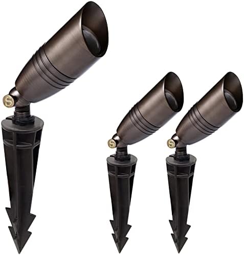 SAGA Solid Brass Low Voltage Landscape Spotlight Directional Spot Up Light in Antique Brass Finish with Ground Spike and Waterproof Grease Cap Wire Connectors (2 Set)