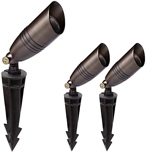 Saga Solid Brass Low Voltage Landscape Spotlight Directional Spot Up Light In Antique Brass Finish With Ground Spike And Waterproof Grease Cap Wire Connectors (2 Set) #TOP24