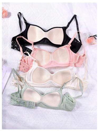 OYOANGLE Girl's Floral Print Training Bra 4 Pack Textured Spaghetti Strap Soft Lightly Padded Bras2