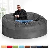 Green Bean Jumbo Max Riesensitzsack mit Memory-Schaum Flockenfüllung – Sitzsack XXL aus flauschigem Velours in 6ft (180x120cm) Dunkelgrau – Indoor Lounge-Sitzsack waschbar & gemütlich