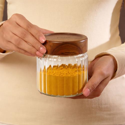 Image of Borosil Glass Jar with Acacia Wood Lid | Borosilicate Glass Storage Jar for Dry Fruits, Spices & Snacks | Airtight Glass Container for Kitchen & Pantry
