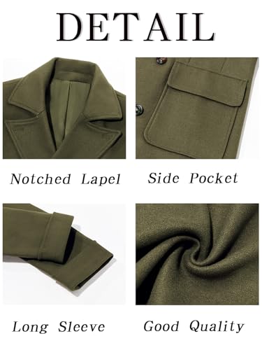 Image of Runcati Mens Trench Coat Notch Lapel Double Breasted Peacoat Wool Blend Casual Long Overcoat