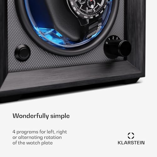 Image of Klarstein Brienz 6 Watch Winders - Quiet Watch Winder for 6 Watches, in Wood Look with 4 Rotation Modes & LED Lighting, Memory Foam Cushion, USB Operated
