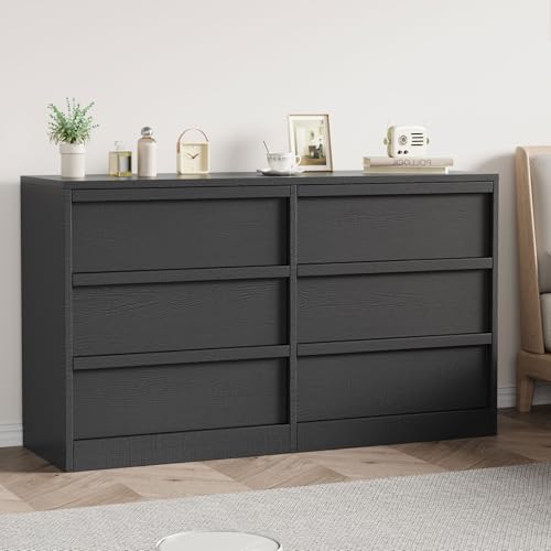 GarveeHome 6 Drawer Dresser for Bedroom, 47in Wide Natural Oak 6 Chest of Drawers with Large Storage, Wooden Dresser Organizer Closet for Living Room, Entryway, Nursery