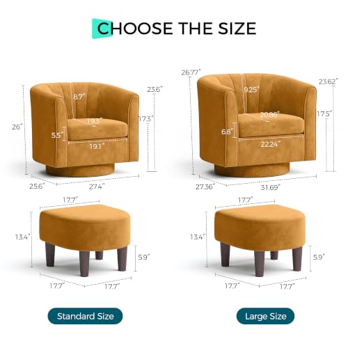 LINSY 360° Swivel Accent Chairs Set of 2, Modern Velvet Chair with Ottoman, Comfy Upholstered Armchairs, Reading Chair with Footrest for Living Room, Bedroom, Apartment, Standard Size, Yellow by LINSY - Used condition - Image 2