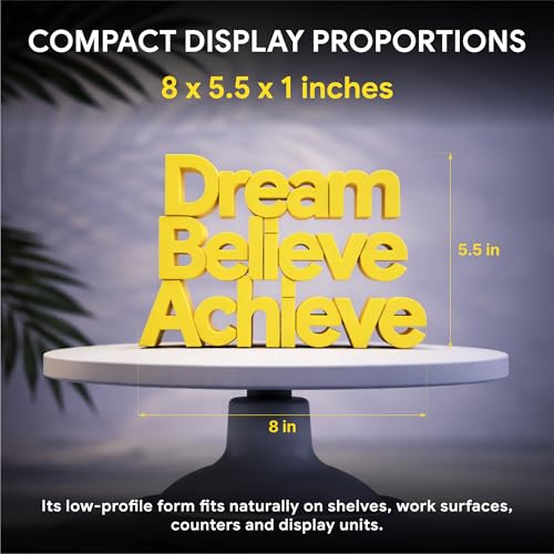 Image of Mad Masters Dream Believe Achieve Motivational Desk Decor - Aesthetic Table, Shelf & Wall Showpiece for Home Office, Business. Vastu Friendly Gifting, Sunshine Yellow (8x5.5x1 Inch)