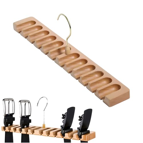 Gürtelaufhänger für Schrank, Holz Gürtelhalter Krawattenhalter mit 12 Schlitzen Gürtelaufhänger 360 Grad Drehbar Holzgürtel-Aufhänger für Gürtel Krawatten Schals Accessoires