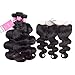 ISEE Hair 8A Peruvian Remy Virgin Hair Body Wave Human Hair with 13x4 Frontal Peruvian Body Wave Hair Lace Frontal Closure with Bundles(182022+16frontal, Natural Black Color)