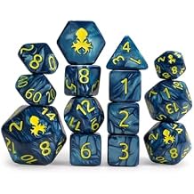 Krakens Signature Cadet Blue 14pc Dice Set Inked in Yellow