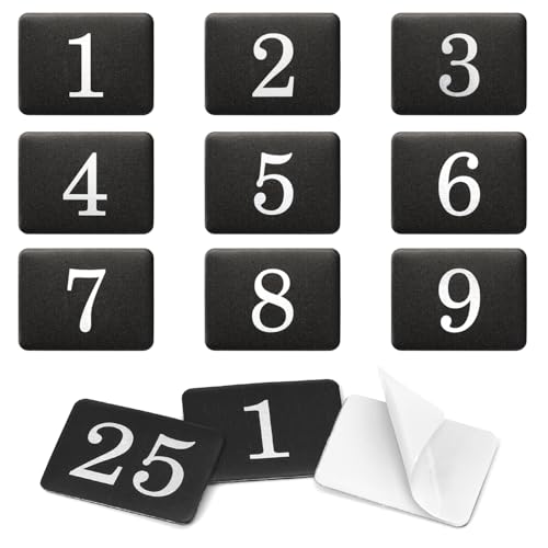 NumRealm 40 x 30 mm Black Rectangular Aluminum Number Plates with Adhesive Backing, Self-Adhesive Metal Number Tags - Numbers 1 to 50