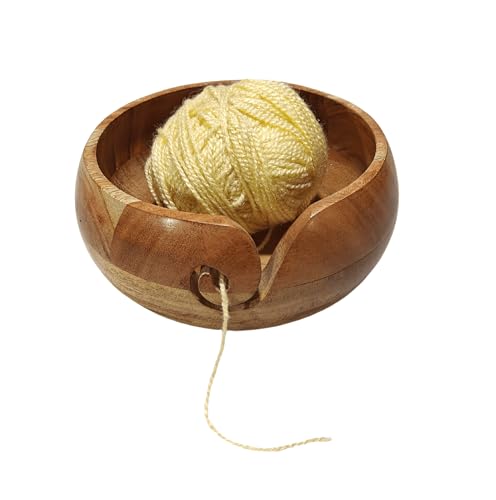 Image of Handmade Acacia Wood Yarn Bowl - Large Knitting & Crochet Holder for Tangle-Free Crafting - 6.5 inch x 3 inch (Natural Finish) - Gift for Knitters & Crocheters
