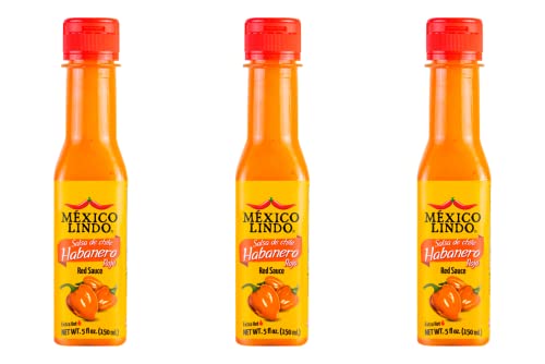 Mexico Lindo Red Habanero Hot Sauce | Real Red Habanero Chili Pepper | 78,200 Scoville Level | Enjoy With Mexican Food, Seafood & Pasta | 5 Fl Oz Bottles (Pack Of 3) #TOP15