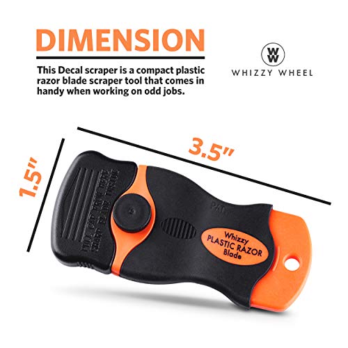 Whizzy Wheel Multi-Purpose Plastic Razor Blades Scraper, 10 Double Edged Plastic Blades - Car Decal Remover And Sticker Remover Tool, Ideal For Car Vinyl, Decal & Tint Removal | Plastic Scraper Tool #TOP1