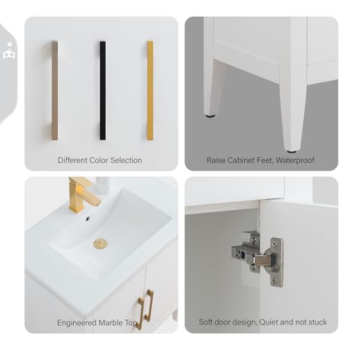 Vanity Art 30 inch Bathroom Vanity with Single Sink & Ceramic Top, Vanity Cabinet with Soft-Closing Doors, Solid Wood Frame, White, VA9030-W-MB1