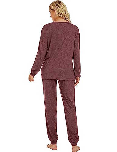 Image of LOCUBE Women's Pajama Set Soft Comfy 2-Piece Long Sleeve Lounge Sleepwear with Drawstring Pants and Pockets
