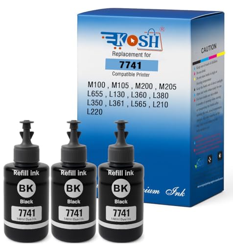 Image of KOSH T7741 Pigment Black Ink Refill Bottle Compatible for M100 / M105 / M200 / M205 / L605 / L655 / L1455 Printer