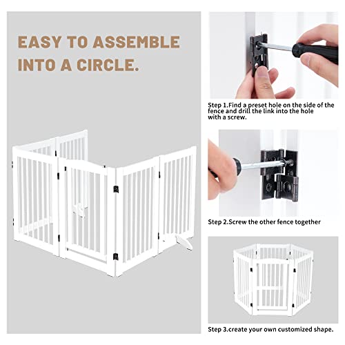 Habutway Freestanding Dog Gates For The House 6 Panels Extra Wide Dog Gate Indoor Outdoor With 2 Support Feet, 30'' H Extra Tall Wooden Pet Gates For House,Fireplace,Stairs,Doorways(White) #TOP3