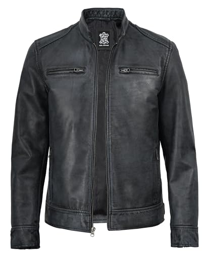 Image of Decrum Mens Leather Jacket - Cafe Racer Style Real Lambskin Leather Jacket Men
