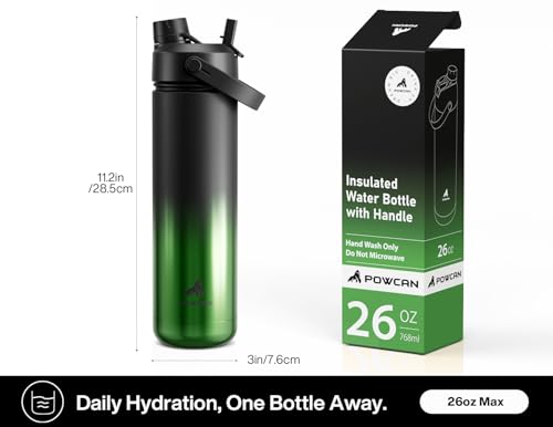Image of POWCAN 26 oz Insulated Water Bottle with 2-in-1 Straw and Spout Lid, Keep Cold 24H, Leak-Proof, Fits in Car Cup Holder, Stainless Steel Water Bottle for Sports, Travel, Gym, Gift, and School (Ranger)