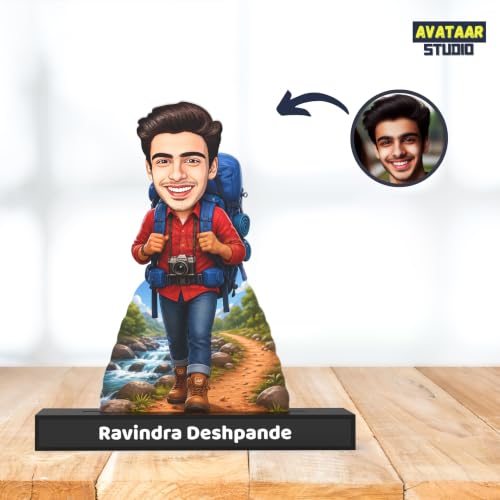 Image of Personalized Avataar Stand for Travel Lovers, Custom Photo Caricature Standee with Name, Personalized Travel-Themed Desk Decor Gift for Friends, Family, Colleagues & Adventure Enthusiasts