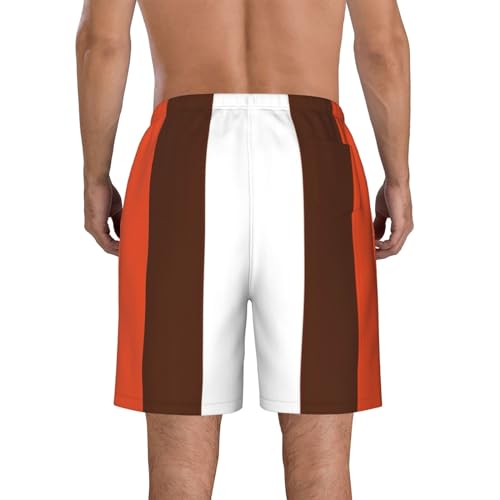 Orange and White Stripe Print Men's Beach ofens Swim Trunks Shorts Quick Dry with Shorts Running, Surfing,Beach Sports3
