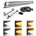 SLARY 52 Inch 300W LED Light Bar White/Amber Flasing Strobe Light with Six Modes Driving Fog Spot Flood Lights with Upper Windshield Mounting Brackets Switch Wiring Harness Fit Wrangler JK 2007-2018